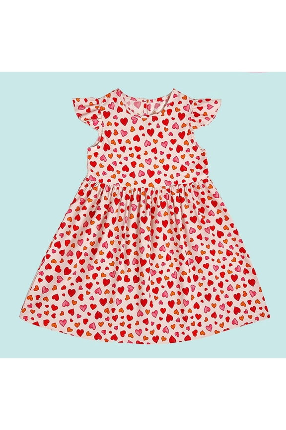 Dresses for Girls Ruffles Sleeve Cute Prints Summer Casual Kids Flowy Play Dress Red Size 11