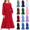 thumbnail image 1 of HAOTAGS Dresses for Girls, with Side Pockets Crewneck Breathable Long-Sleeve Dresses Light Blue 4-5Years, 1 of 6