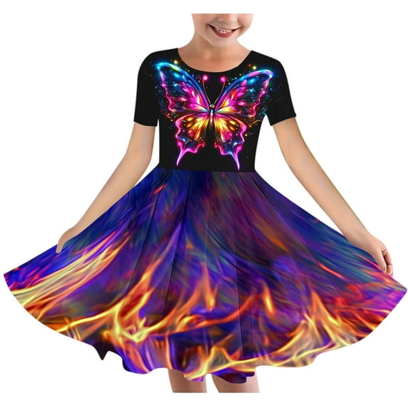 HAOTAGS Dresses for Toddler Girls, Printed Ballet Practice Summer Casual Performance Dress Purple 5 T