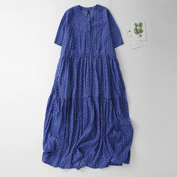 HAOTAGS Dresses for Women Polka Dot Satin Finish Round Neck Zip-Back Blue Size M