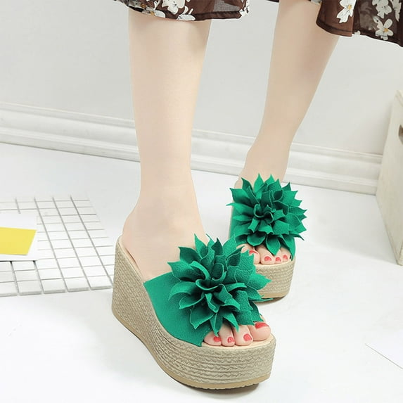 HAOTAGS Dressy Wedge Sandals for Women Platform Breathable Breathable Open Toe Slip On Shoes Green Size 5.5