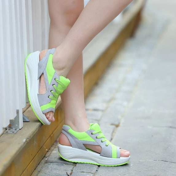 HAOTAGS Dressy Wedge Sandals for Women Platform Breathable Breathable Open Toe Walking Shoes Green Size 6.5