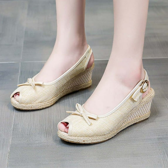 HAOTAGS Dressy Wedge Sandals for Women Slide Sandals High Heel Breathable Open Toe Walking Shoes Beige Size 8.5