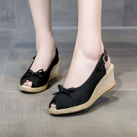 HAOTAGS Dressy Wedge Sandals for Women Slide Sandals High Heel Breathable Open Toe Walking Shoes Black Size 9