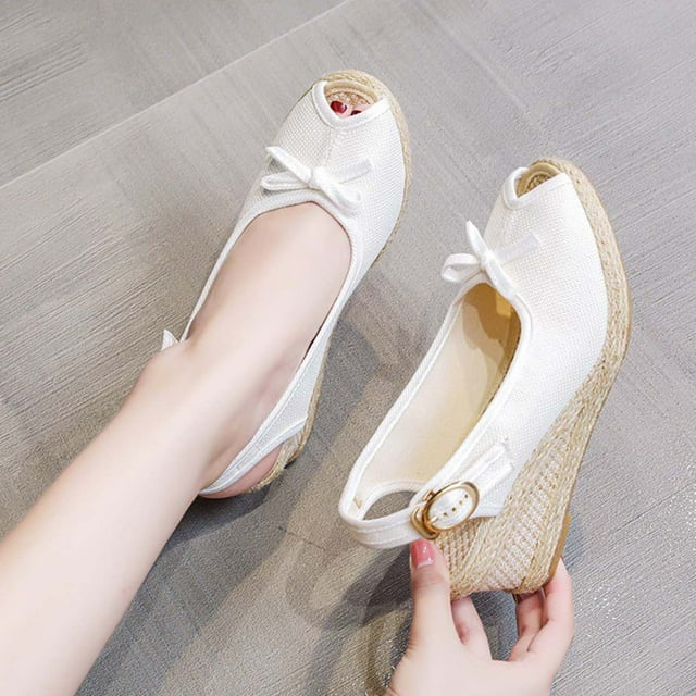 HAOTAGS Dressy Wedge Sandals for Women Slide Sandals High Heel Breathable Open Toe Walking Shoes White Size 7.5