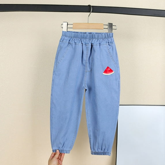 HAOTAGS Elastic Waist Jeans Kid Baggy Wide Leg Cargo Trousers Bootcut Pocket Girls Hop Streetwear Light Blue 6 Years