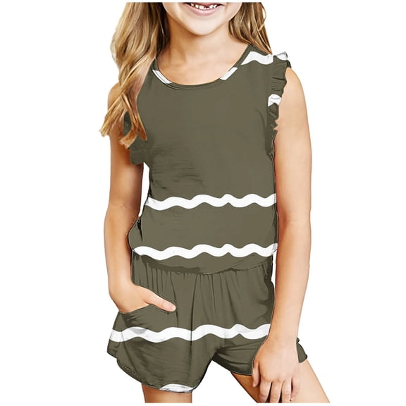 HAOTAGS 2PC Outfit Sets for Girls Short Pants Sets Summer Printed Casualwear Round Neck Sleeveless Kids Sets Size 7-8 Years