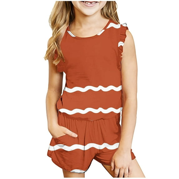 HAOTAGS Girls Short Outfit Sets,Sleeveless Tank Top Summer Print Casual Round Neck Kids 2PC Outfit Sets Size 4-5 Years