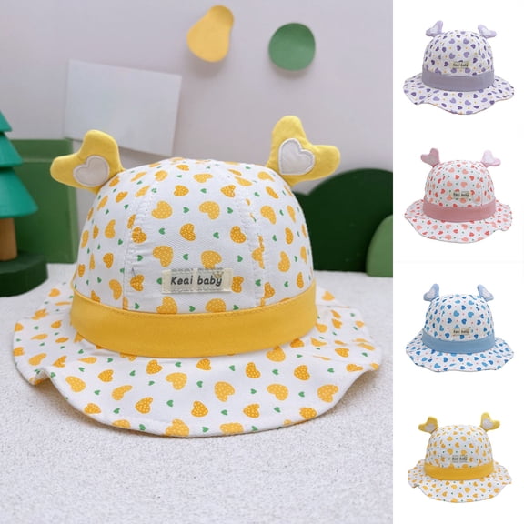 HAOTAGS Fisherman Hats for Boys Girls, Printed Sun Protection Adjustable Fit Toddler Summer Hats Yellow Free Size