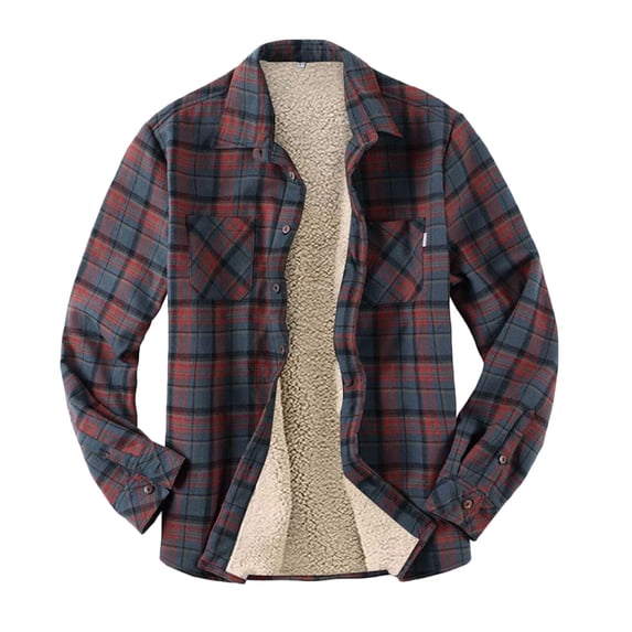 HAOTAGS Flannel Plaid Shirt Jacket for Men Long Sleeve Sherpa Lined Buttoned Coat Green Size L