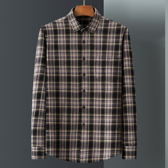 HAOTAGS Flannel Shirts for Men, Casual Plaid Button Down Shirt Long Sleeve Cotton Shirt Work Shirts with Pockets Coffee 43
