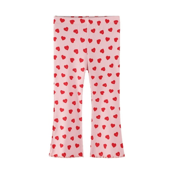HAOTAGS Flare Leggings Pants for Girls,High Waist Heart Print Casual Printed Leggings Pink 2 Years