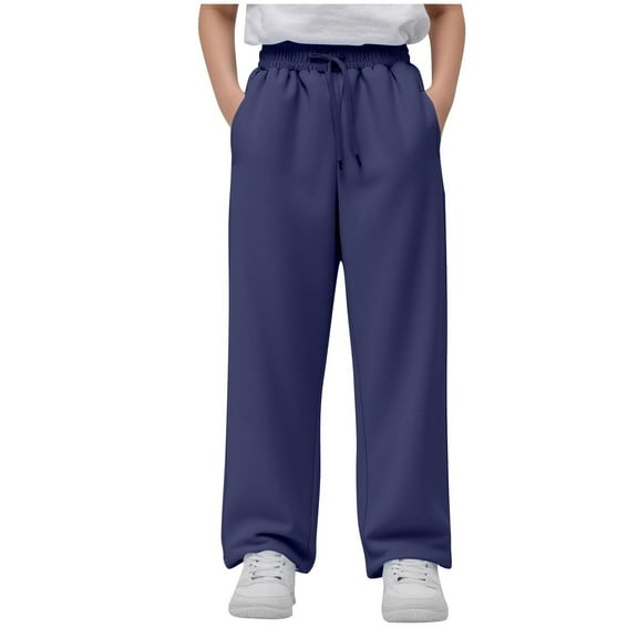 HAOTAGS Fleece Kids Pants, School Uniform Cotton Elastic Waist Joggers for Kids Navy 7-8 Years