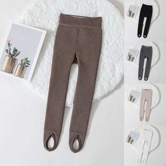 HAOTAGS Fleece Leggings for Toddler Girls,Solid Color Elastic Waist Winter Warm Casual Pantyhose Coffee 3-5Years