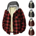 thumbnail image 1 of HAOTAGS Fleece Lined Plaid Jacket for Men, Long Sleeve Hooded Coat Cotton Fall Winter Warm Outwear for Men Red L, 1 of 3