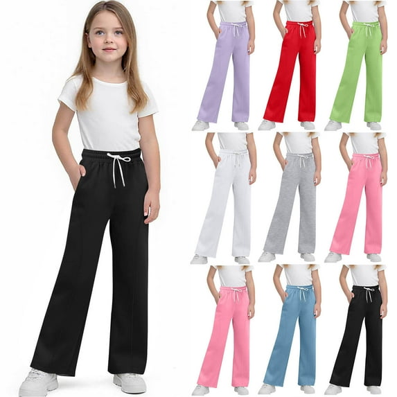 HAOTAGS Fleece Lined Sweatpants for Big Girls(4-15), Casual Stright Leg Thick Sport Pants Gray 14-15Years