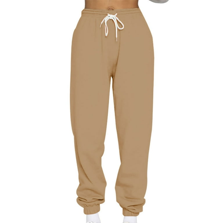 HAOTAGS Fleece Lined Sweatpants for Women with Pockets Solid Color Sweat Pants Cinch Bottom Trousers Khaki Size 3XL Walmart