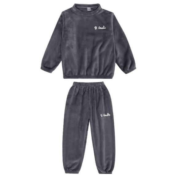 HAOTAGS Fleece Pajama Set (3-14Y) Girls,Long Sleeve Solid Warm Autumn Sleepwear 2-Piece Gray 5-6 Years