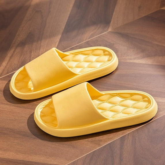 HAOTAGS Four Season House Slippers for Women Men Breathable Indoor Slippers Slip-on Open Toe Home Shoes Yellow Size 7.5