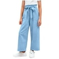 thumbnail image 1 of HAOTAGS Full Length Pants for Kids Girls, Casual Solid color Elastic waistband Pocket Sports Trousers Blue 6-7Years, 1 of 7