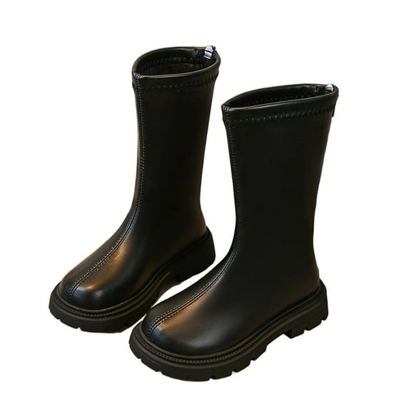 HAOTAGS Girl Riding-Style Boots, Knee-high Classic Zip-Up Winter School Boots Black 1 Big Kids