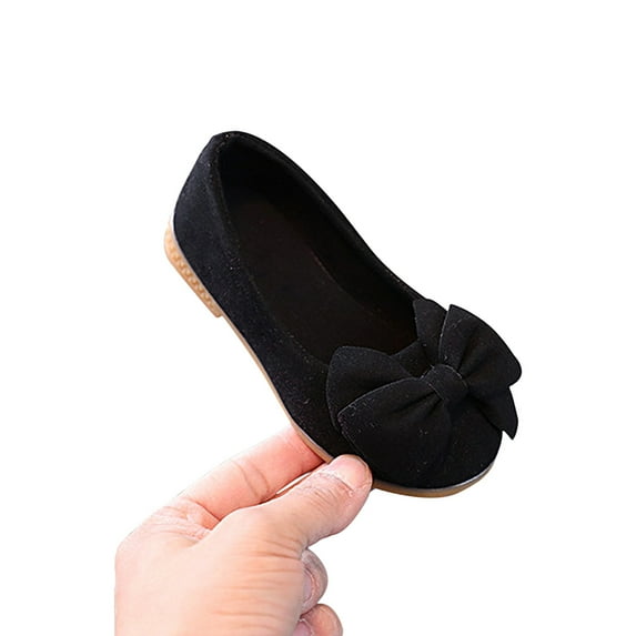 HAOTAGS Girl's Classic Bowknot Dress Shoes Princess Shoes Flats for Kid Toddler Black Size 24