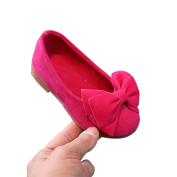 HAOTAGS Girl's Classic Bowknot Dress Shoes Princess Shoes Flats for Kid Toddler Hot Pink Size 21