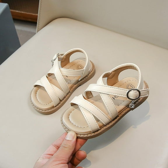 HAOTAGS Girl's Sandals, Open Toe Soft Sole Walking Hiking Hook and Loop Adjustable Leisure Shoes for Beach White 5.5 T