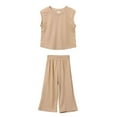 thumbnail image 1 of HAOTAGS Girl's Solid Color Two-Piece Tank Top Set Round Neck Sleeveless T-Shirt And Pants Set Khaki Size 9-10T, 1 of 8