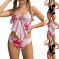 thumbnail image 1 of HAOTAGS Girls 2 Piece Swimsuit 10-12,Summer Bench Crop Top Bathing Suit Printed 2PC Bathing Suit Pink, 1 of 8