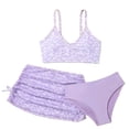thumbnail image 1 of HAOTAGS Girls 3 Piece Swimsuit Set, Halter Swim Set Floral Tankini With Skirt Youth Bathing Suit Set Floral Print Bikini Suit Purple 7-8, 1 of 6