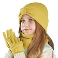 thumbnail image 1 of HAOTAGS Girls 3PC Hat Bundle,Acrylic Hat,Scarf & Mittens Bundle Solid Color Winter 3-Piece Cap Set Yellow Free Size, 1 of 4