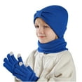 thumbnail image 1 of HAOTAGS Girls 3PC Hat Bundle,Solid Color Bundle Acrylic Hat,Scarf & Mittens Winter 3-Piece Cap Set Blue Free Size, 1 of 4