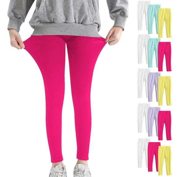 HAOTAGS Girls 3PC Leggings,Soft Tight Cotton Stretch Lightweight Dance Girl Leggings 3-Pack Hot Pink 6 Years