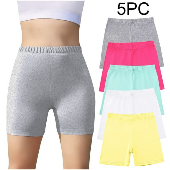 HAOTAGS Girls' 5 Pack Short Leggings,Summer Casual Elastic Waist Solid Color Outerwear Active Shorts Multicolor 7-8 T
