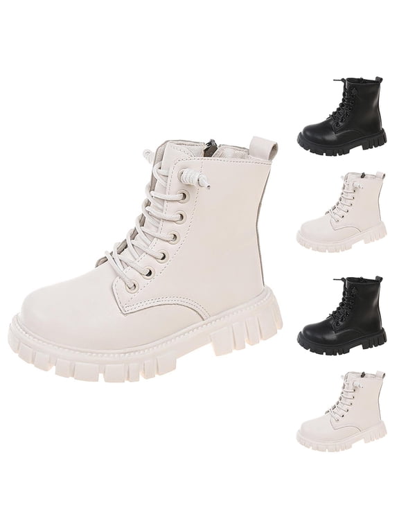 Girls Ankle Boots, Low Heel Martin Lightweight Mid Top Sneaker Boots White 12 Little Kids