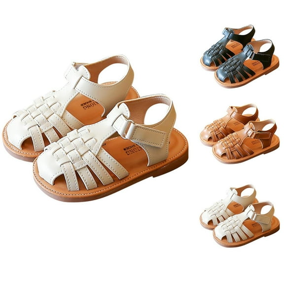 HAOTAGS Girls Ankle Strap Sandals, Adjustable Strap Hook and Loop Round Toe Athletic Sandals White 18 Months