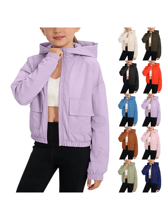 Girls Athletic Jackets,Hooded UPF 30+ Sun Protection Lightweight Long Sleeve Spring Summer Jacket Blue 10 T