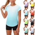 thumbnail image 1 of HAOTAGS Girls Athletic T-shirts Gradient Ice Silk Quick Dry Short Sleeve Sport Tees Green Size 8, 1 of 9