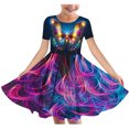 thumbnail image 1 of HAOTAGS Girls' Ballet Dance Dress, Spring Summer Short Sleeve Butterfly Print Round Neck Dress Purple 7 T, 1 of 4