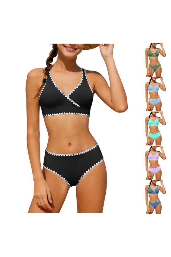Girls Bathing Suit 2-Piece, Adjustable Strap High Waist Stretch Bikinis Swimwear Summer Beach Vacation Swimsuit (5-16)