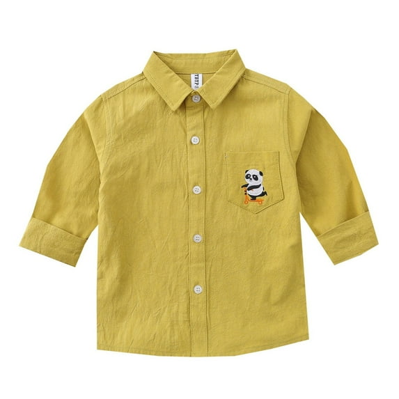 HAOTAGS Girls Boys Button-Up Shirts, Long Sleeve Lapel Collared Striped Shirts Yellow 5 Years