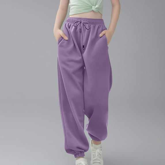 HAOTAGS Girls Boys Casual Loose Fit Sweatpants(4-13) Solid Color Sport Joggers for Kids Purple Size 3 Years