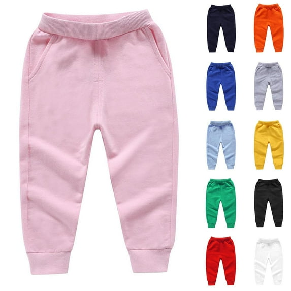 HAOTAGS Girls Boys Joggers Pants, Active Elastic Wasit Lightweight Casual Outerwear Pants Pink 3-4 Years