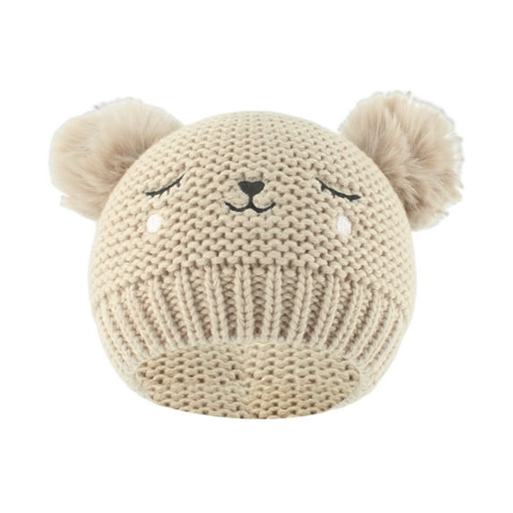 HAOTAGS Girls Boys Knit Hat,Warm Winter Beanie Comfort Velvet Kids Fleece Lined Pom Pom Hat Khaki Free Size