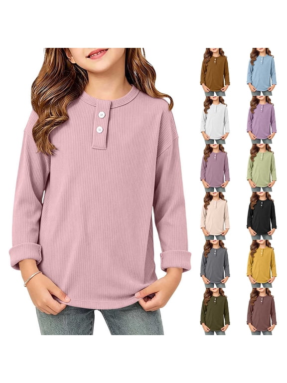 Girls Boys Long-Sleeve Ribbed Knit Base Layer Top Soft Comfortable Round-Neck T-Shirt for Spring/Fall Yellow Size 3T