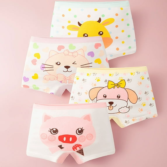 HAOTAGS Girls Breathable Cotton Panties 4pc Cute Graphic Print Underwear Sets Beige Size 3XL