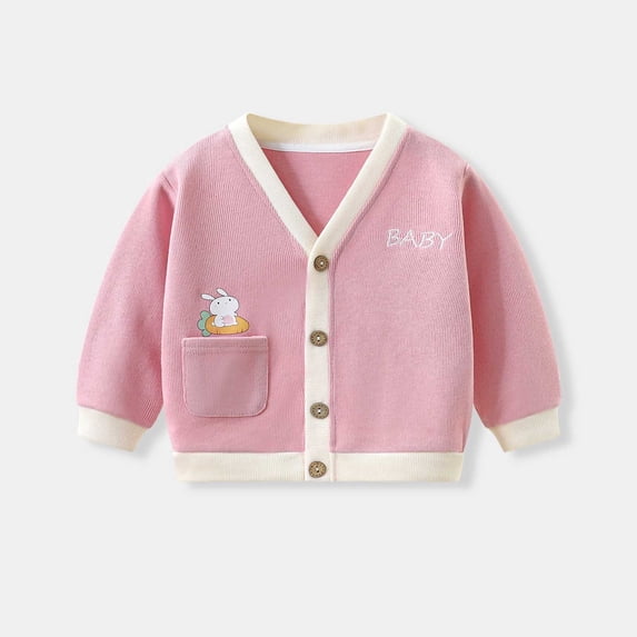 HAOTAGS Girls Cardigan Button Down Long Sleeve Knit Cover Up Tops Toddler Sweater Pink Size 3 Years