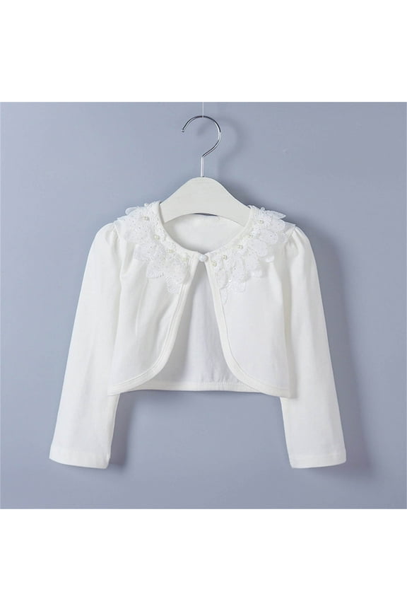 Girls Cardigan Kids Long Sleeve Knit Dress Cover Up Tops Toddler Sweater White Size 2-3 Years