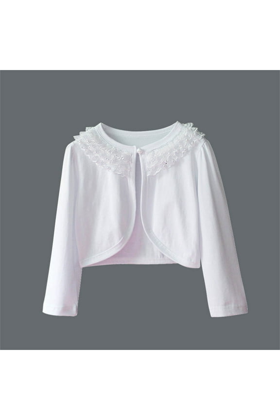 Girls Cardigan Kids Long Sleeve Knit Dress Cover Up Tops Toddler Sweater White Size 8-9 Years